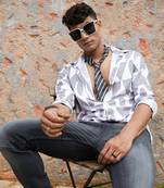 Men's dark grey & white abstract block shirt