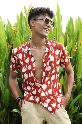 Men's brown botanical block shirt