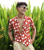 Men's brown botanical block shirt