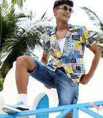 Men's blue & beige aztec print shirt