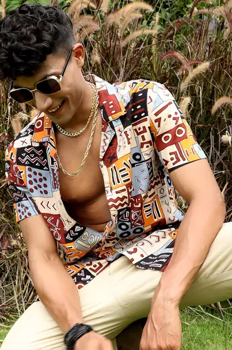 Men's multicolour aztec print shirt