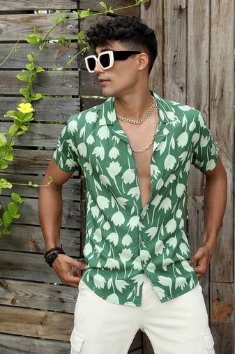 Men's green botanical block shirt