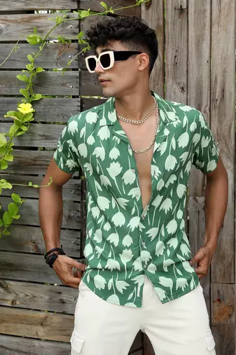 Men's green botanical block shirt