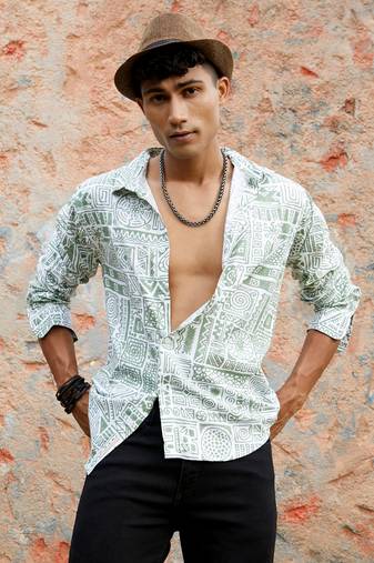 Men's sage green contrast aztec shirt