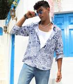 Men's indigo blue contrast aztec shirt