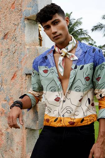 Men's multicolour face line shirt