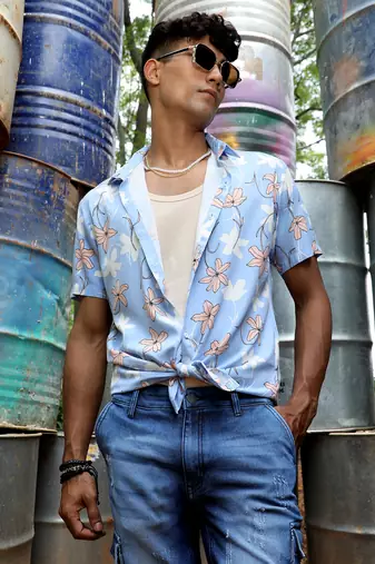 Men's sky blue airy flower shirt