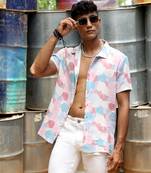 Men's blush pink & light blue artistic abstract shirt