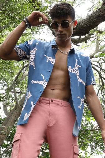 Men's blue contrast zebra shirt