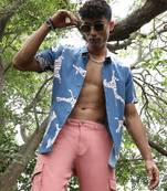 Men's blue contrast zebra shirt