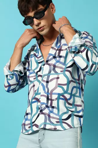 Men's abstract print button up shirt