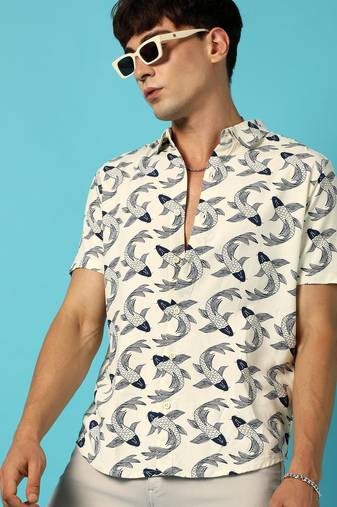 Men's fish print button up shirt