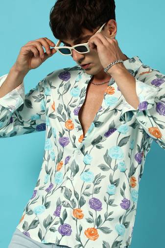 Men's rose garden print button up shirt