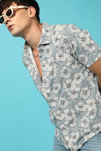 Men's botanical print button up shirt
