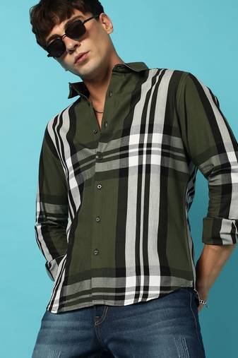 Men's tartan plaid dark green shirt
