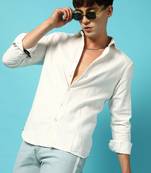 Men's white chalk stripe button up shirt