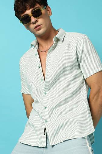 Men's chalk stripe button up shirt