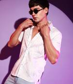 Campus sutra men's white printed regular fit casual shirt