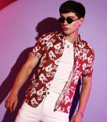 Campus sutra men's brown printed regular fit casual shirt