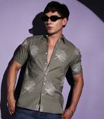 Campus sutra men's sage green printed regular fit casual shirt