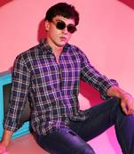 Campus sutra men's blue checkered regular fit casual shirt