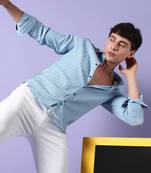 Campus sutra men's light blue textured regular fit casual shirt
