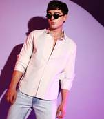 Campus sutra men's white and blue striped regular fit casual shirt