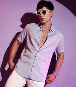 Campus sutra men's light blue textured regular fit casual shirt