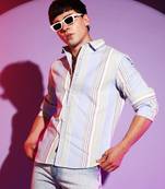 Campus sutra men's striped cotton button up shirt