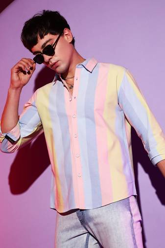 Campus sutra men's multicolour roman striped shirt