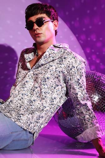 Campus sutra men's abstract print button up cotton shirt
