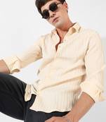 Campus sutra men's light yellow textured regular fit casual shirt