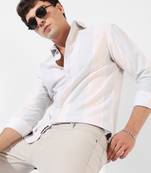 Campus sutra men's white and blue striped regular fit casual shirt