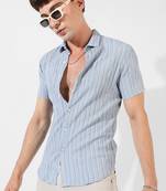 Campus sutra men's light blue textured regular fit casual shirt