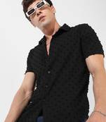 Campus sutra men's black textured regular fit casual shirt