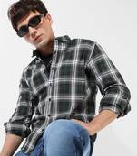 Campus sutra men's green checkered regular fit casual shirt