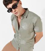 Campus sutra men's sage green printed regular fit casual shirt