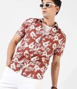 Campus sutra men's brown printed regular fit casual shirt