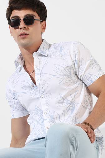 Campus sutra men's white printed regular fit casual shirt