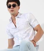 Campus sutra men's white printed regular fit casual shirt