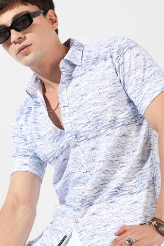 Campus sutra men's white textured regular fit casual shirt