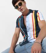 Men's striped button up cotton shirt