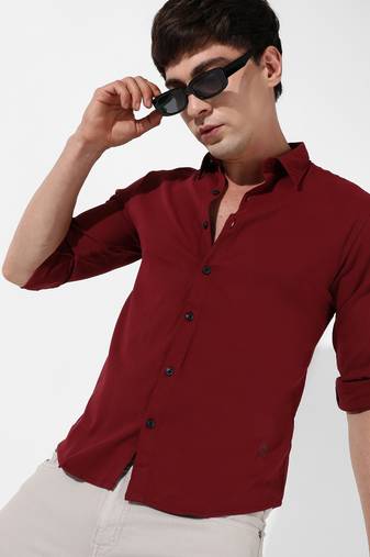 Men's solid maroon casual shirt
