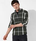 Men's tartan plaid dark green shirt
