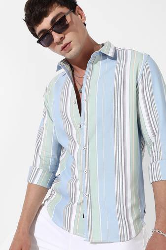 Men's striped cotton button up shirt