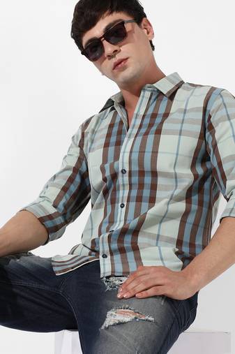 Men's sage green tartan plaid shirt