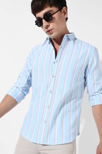 Men's blue striped cotton shirt