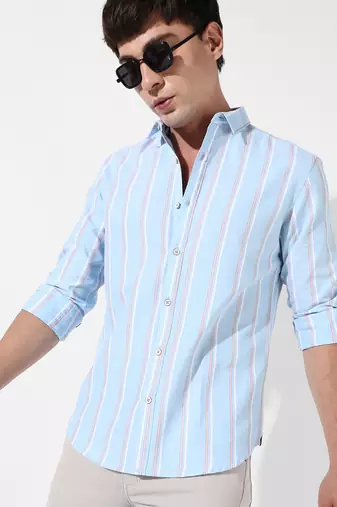 Men's blue striped cotton shirt