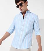 Men's blue striped cotton shirt