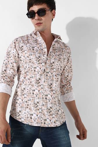 Men's abstract print button up cotton shirt